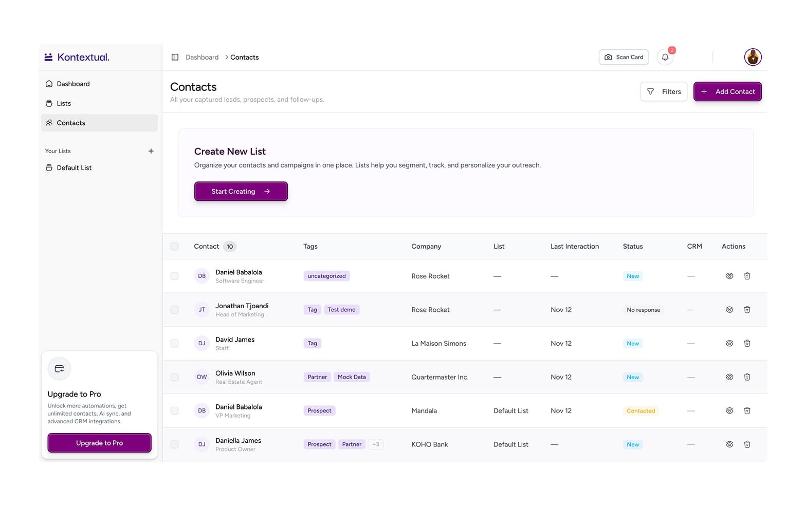 Kontextual contacts list