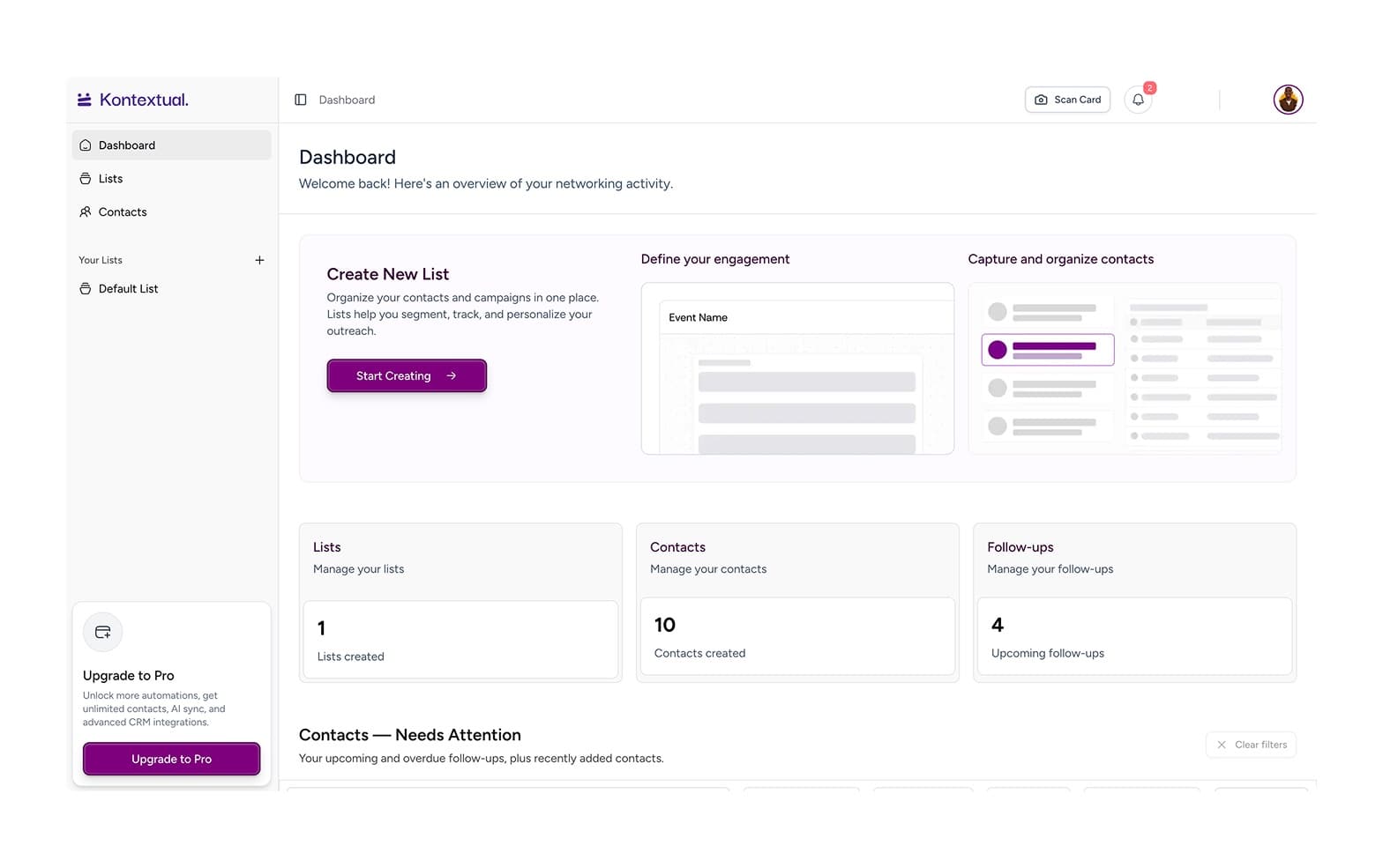 Kontextual web home dashboard