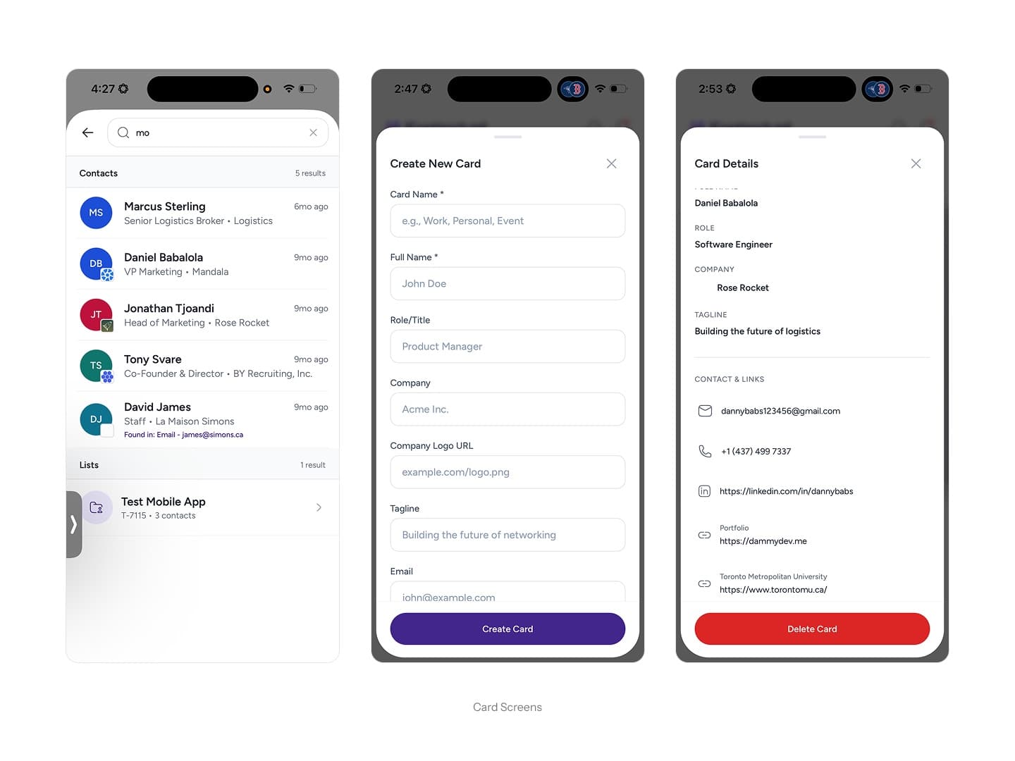 Kontextual digital business card on mobile
