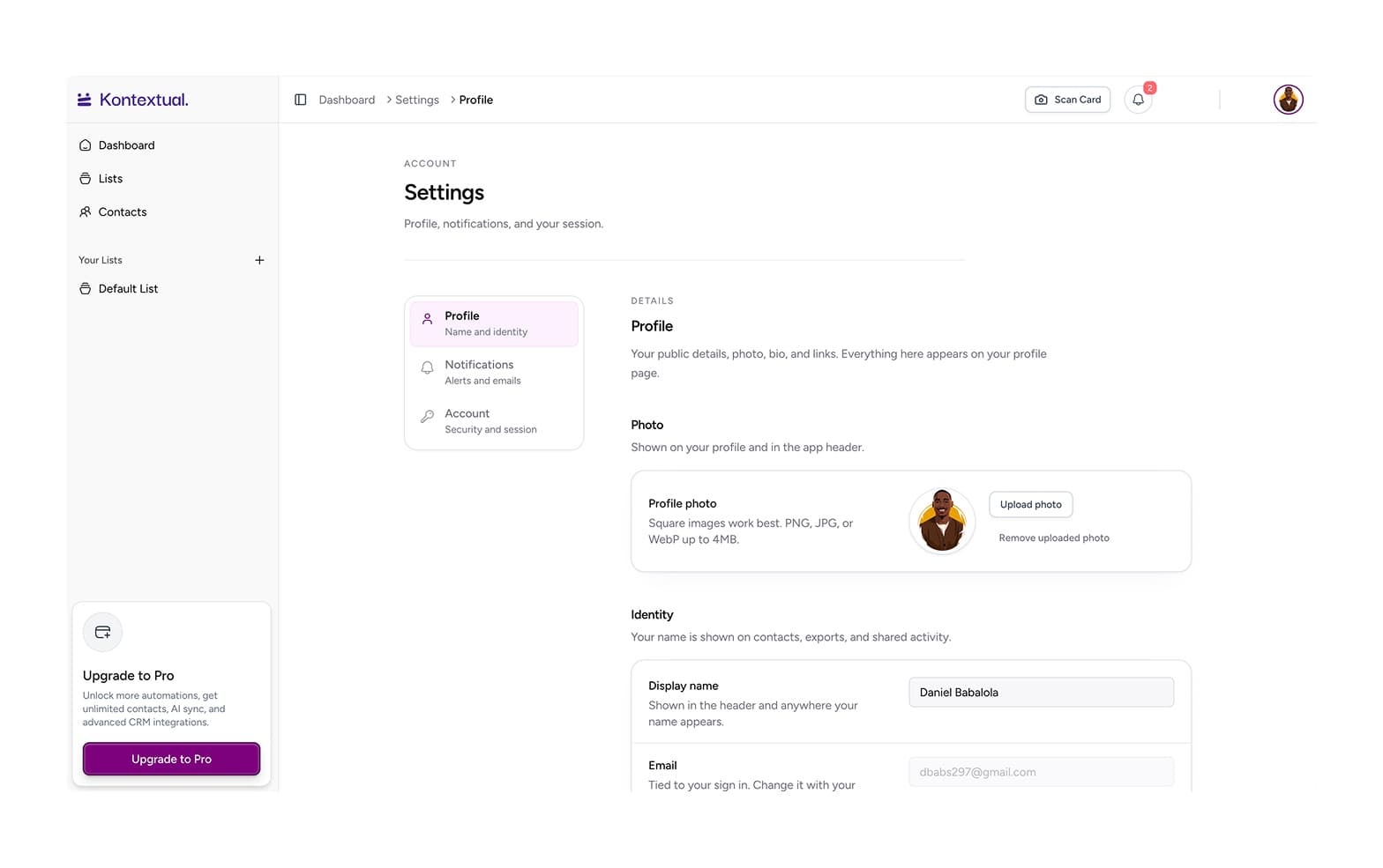 Kontextual settings