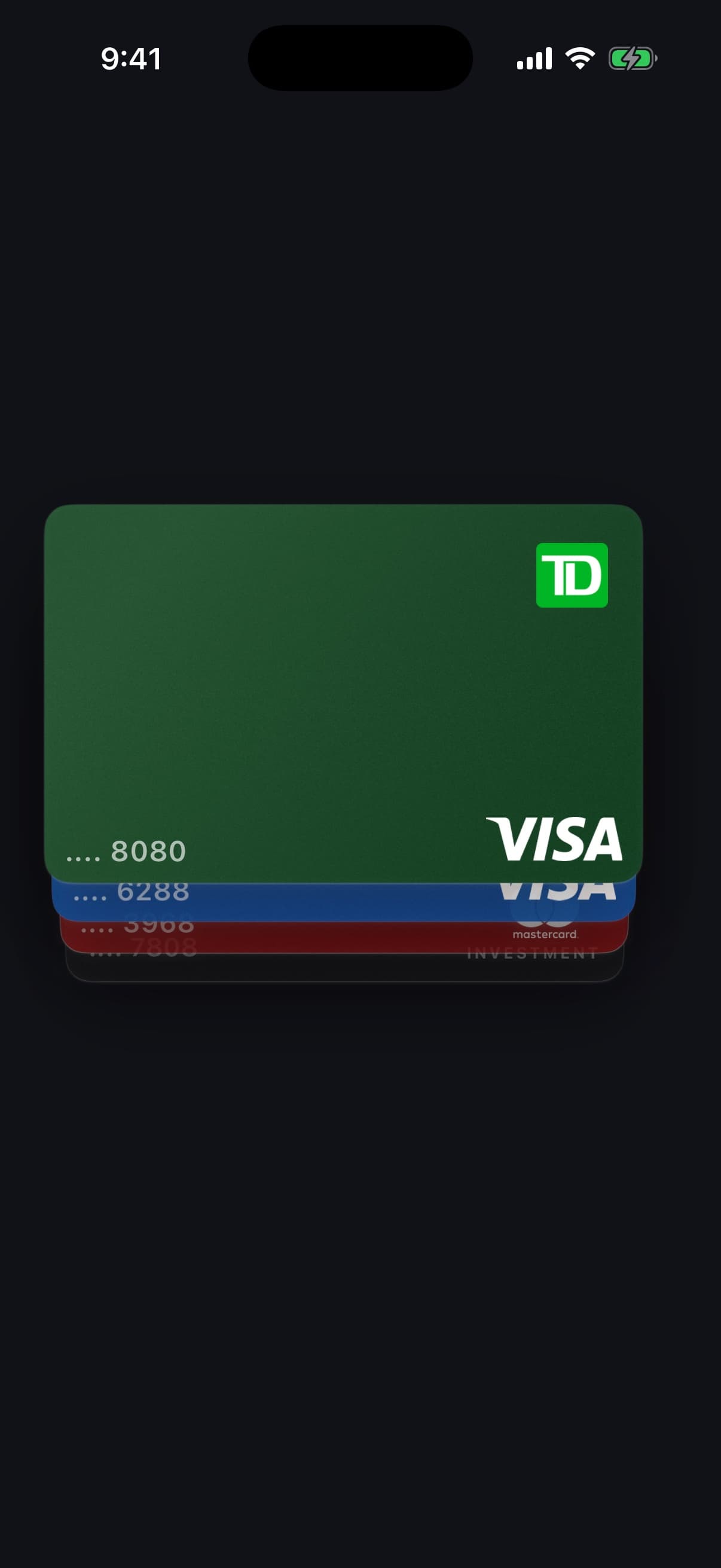 Tally flingable account card stack with depth blur