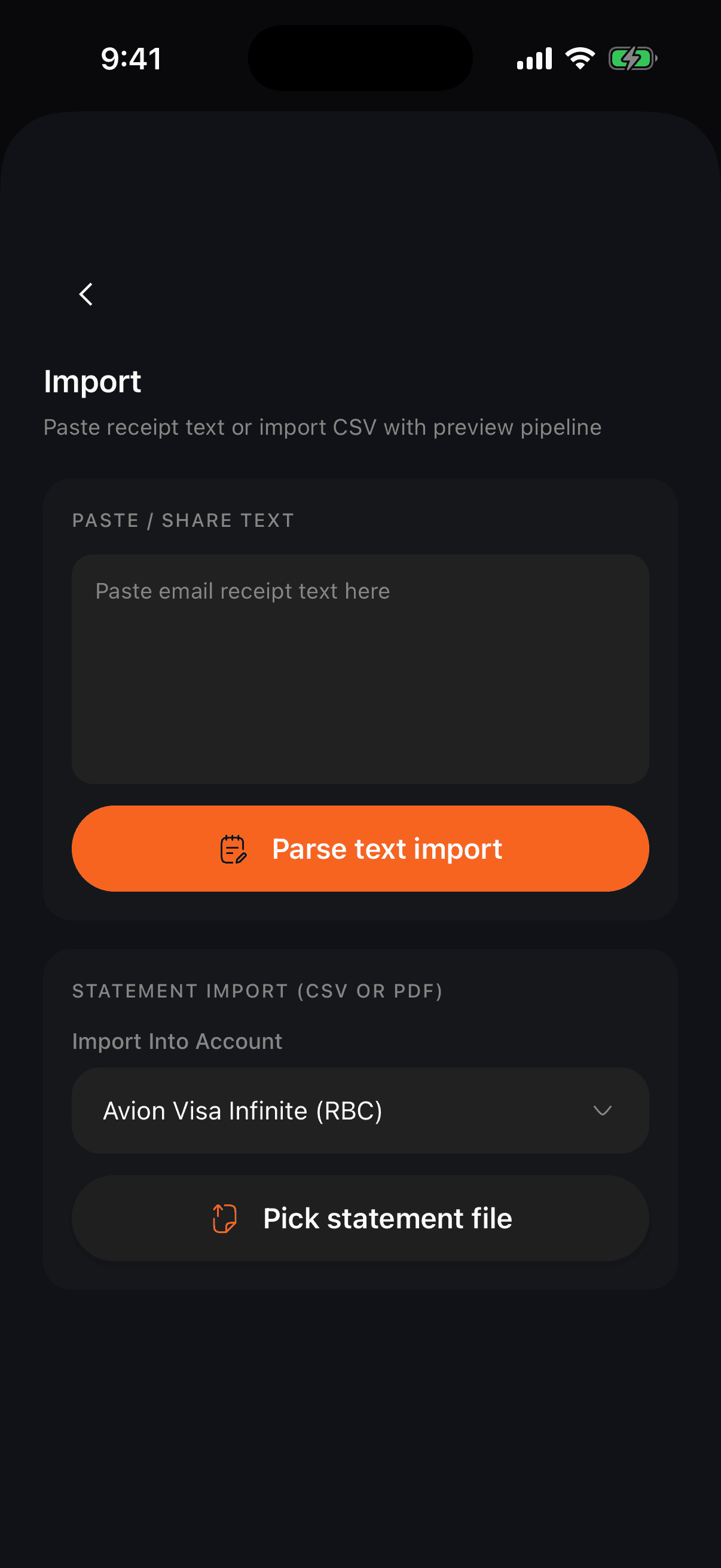 Tally import sheet for CSV and pasted input
