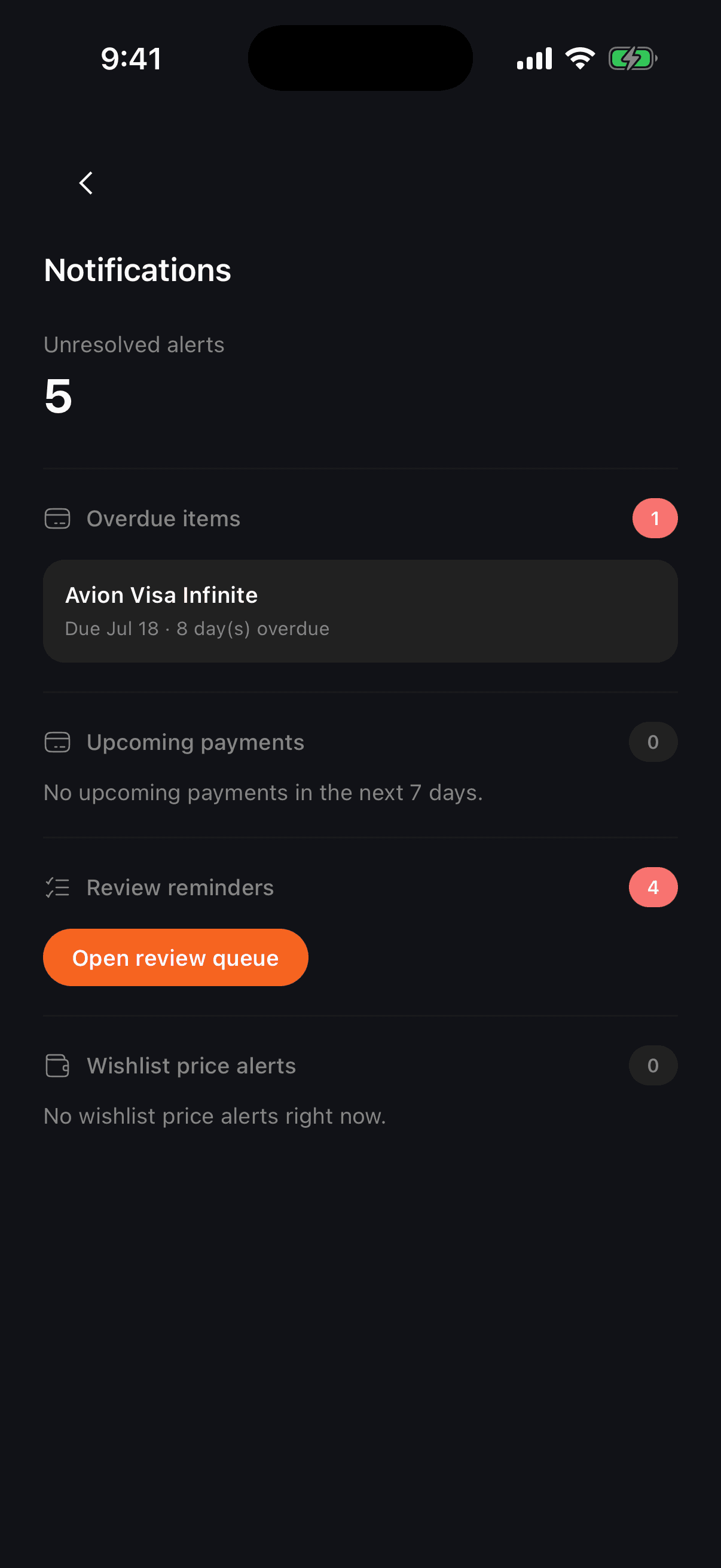 Tally notifications center